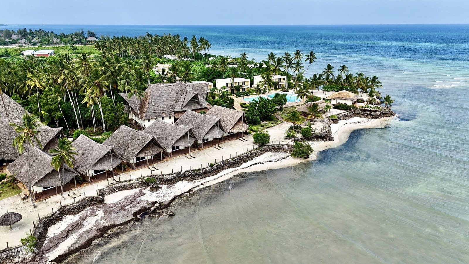Aerial view of Maharaja Boutique Hotel and the Uroa coastline