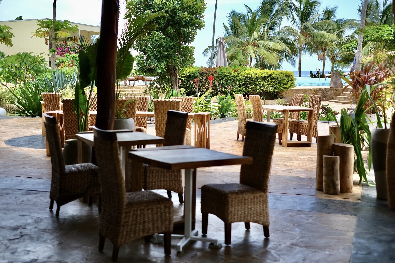 Maharaja Restaurant terrace with ocean views in Uroa, Zanzibar